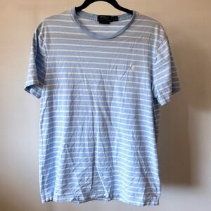 Polo Ralph Lauren Mens Custom Slim Fit Striped Blue T-Shirt Embroidered Preppy L